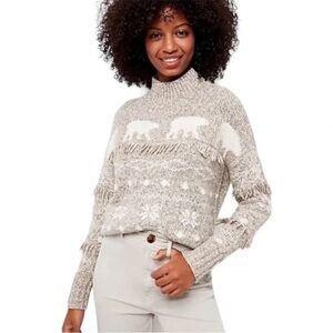 LOFT Polar Bear Fringe Turtleneck Sweater cotton wool small